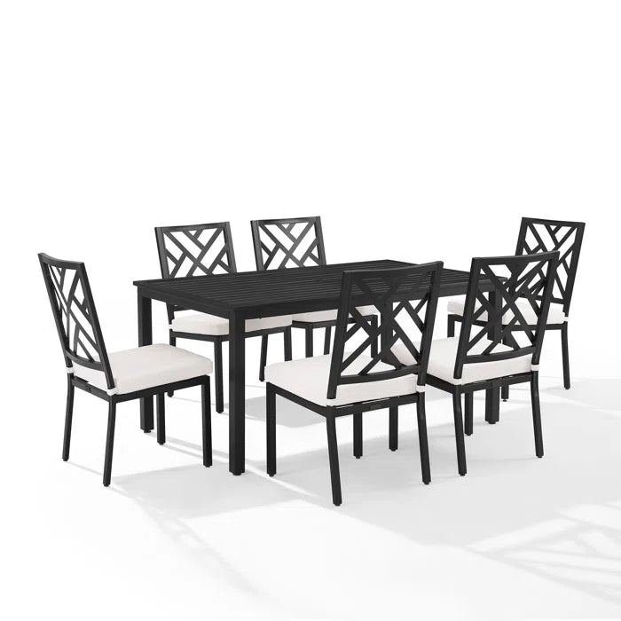 Crosley Furniture - Locke 7 Pc Outdoor Metal Dining Set Creme/Matte Black - Table & 6 Chairs