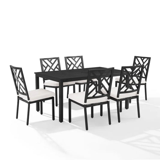 Crosley Furniture - Locke 7Pc Outdoor Metal Dining Set Creme/Matte Black - Table & 6 Chairs