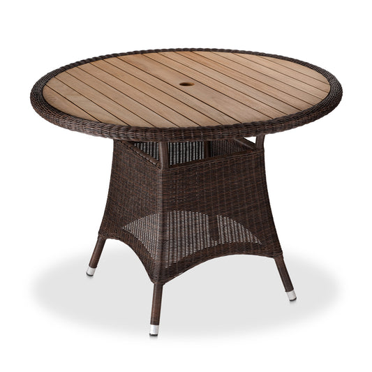 CO9 Design - Savannah 40" Round Dining Table with Inset Teak Table Top and Umbrella Hole - Brown/White Coral Grey