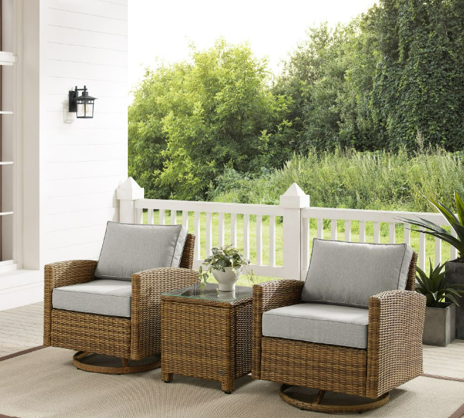 Crosley Furniture - Bradenton 3Pc Outdoor Wicker Swivel Rocker Chair Set Gray/Weathered Brown - Side Table & 2 Swivel Rockers