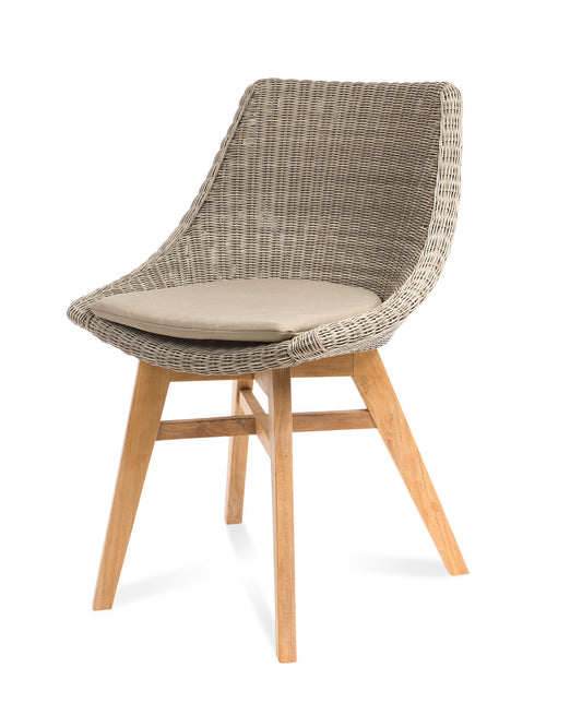 CO9 Design - Verge White Coral Wicker Dining Chair with Taupe Cushion |  Set of 2 | [VR15CUSVR15-2]