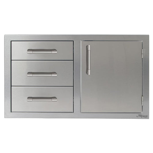 Alfresco 32-Inch Stainless Steel Right-Hinged Soft-Close Door & Triple Drawer Combo - AXE-DDC-R-SC