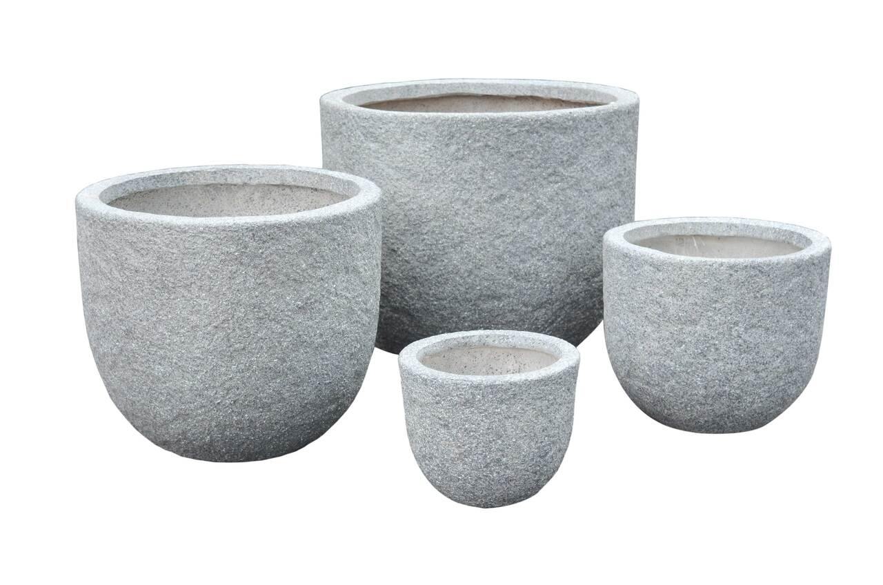 AFD Home Outdoor Decor Lion Stone Round Planter Set of 4 in Gray Finish