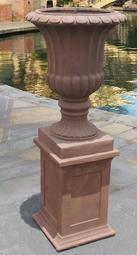 AFD Home Outdoor Decor Terra Cotta Vase on Pedestal