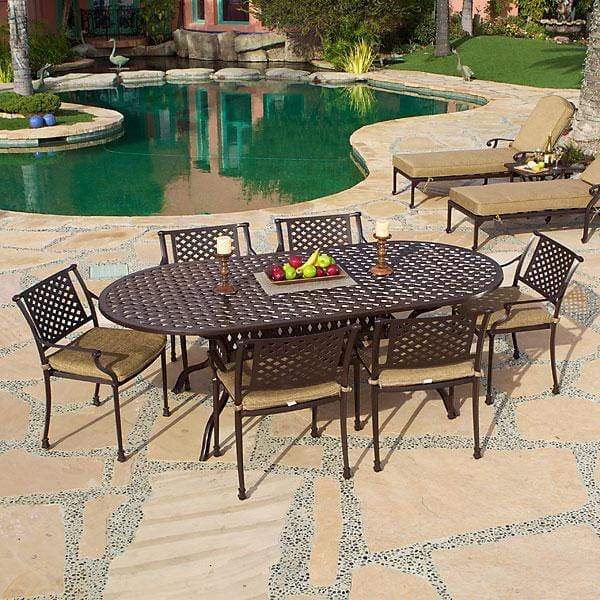 AFD Home Outdoor Dining Set Savannah Outdoor Aluminum Oval Dining Table Set of 7