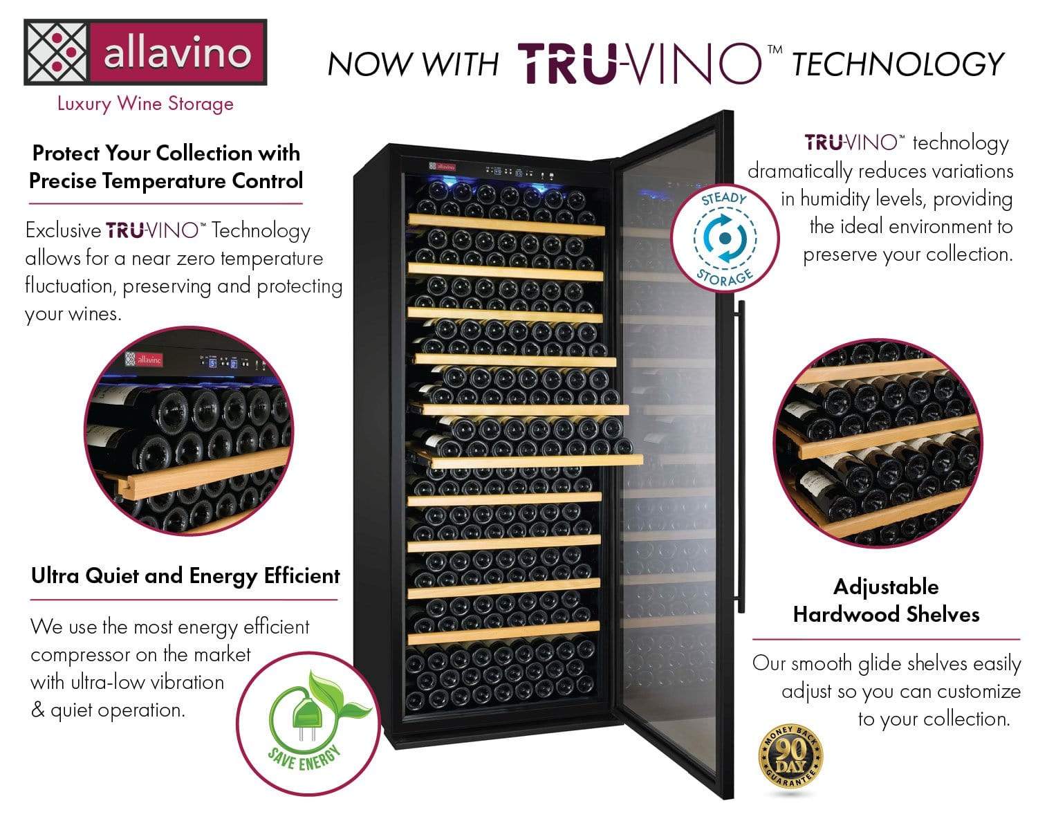 Allavino Wine & Beverage Centers 32" Wide Vite II Tru-Vino 277 Bottle Single Zone Black Left Hinge Wine Refrigerator