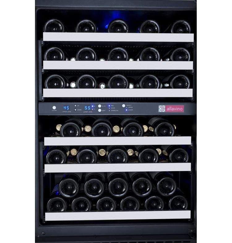 Allavino Wine & Beverage Centers Wide FlexCount II Tru-Vino 112 Bottle Four Zone Stainless Steel Side-by-Side Wine Refrigerator - 2X-VSWR56-2S20