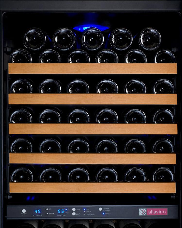 Allavino Wine Refrigerators Built in and Free Standing FlexCount Series 172 Bottle Dual-Zone Wine Cellar Refrigerator with Black Door