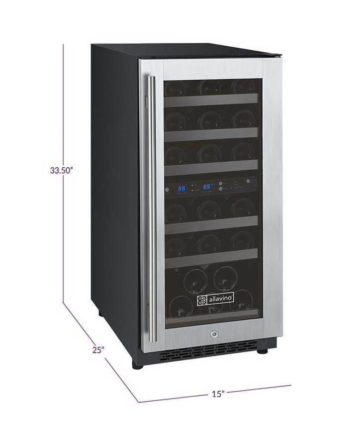 Allavino Wine Refrigerators Built in and Free Standing FlexCount Series 30 Bottle Dual-Zone Wine Refrigerator - Right Hinge