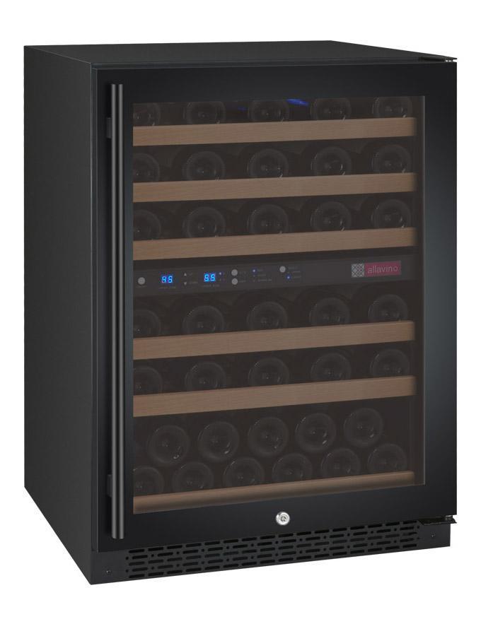 Allavino Wine Refrigerators Built in and Free Standing Right Hinge FlexCount Series 56 Bottle Dual-Zone Wine Cellar with Black Door