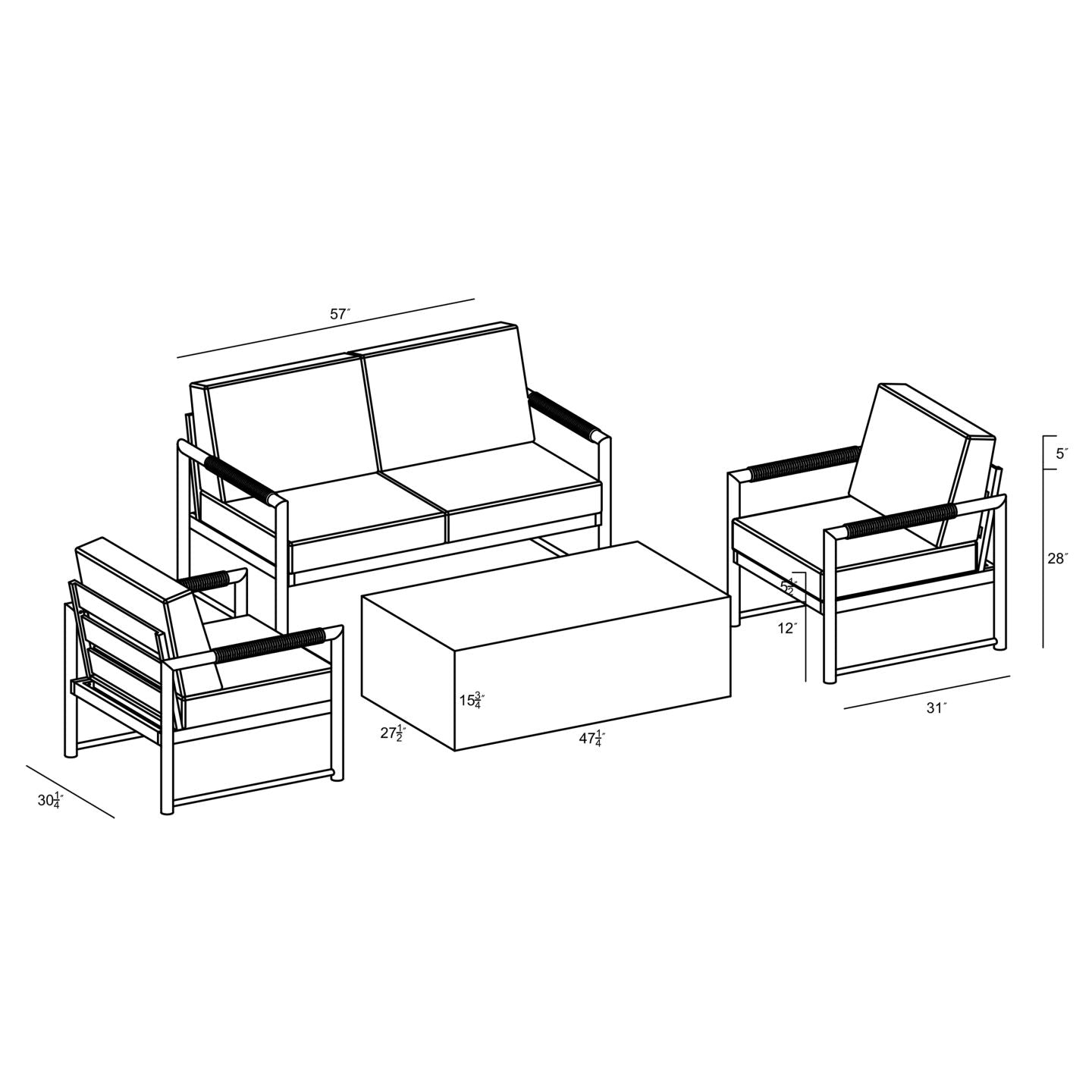 Harmonia Living - Alto 5 Piece Loveseat Set - Slate/Pebble Gray | ALTO-SL-PG-SET111-CC