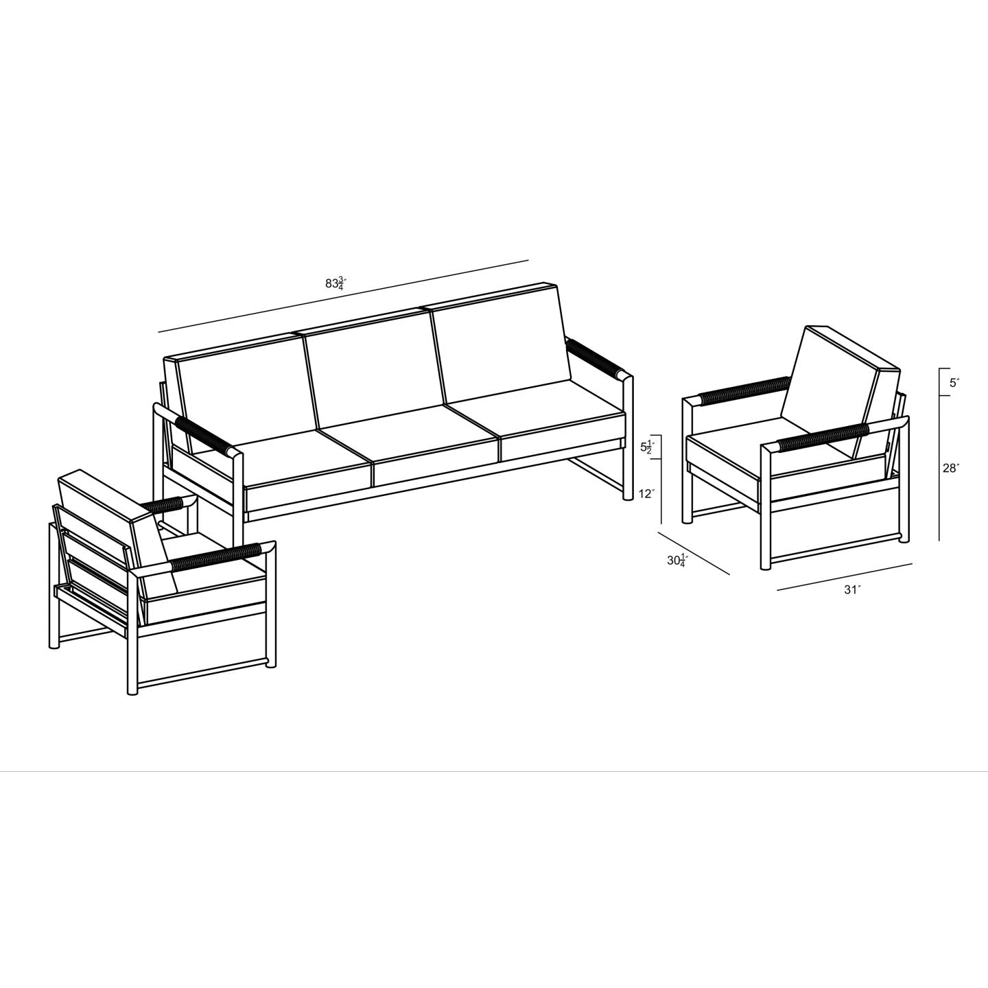 Harmonia Living - Alto 3 Piece Sofa Club Chair Set - Slate/Pebble Gray | ALTO-SL-PG-SET141-CC