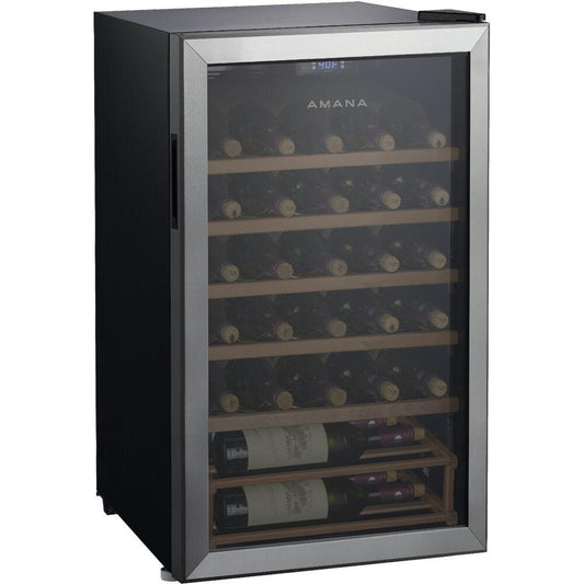 Amana Wine Cellars Amana - Wine Cooler, 35 Bottle, LED Thermostat Ctrl, Wood Shelves