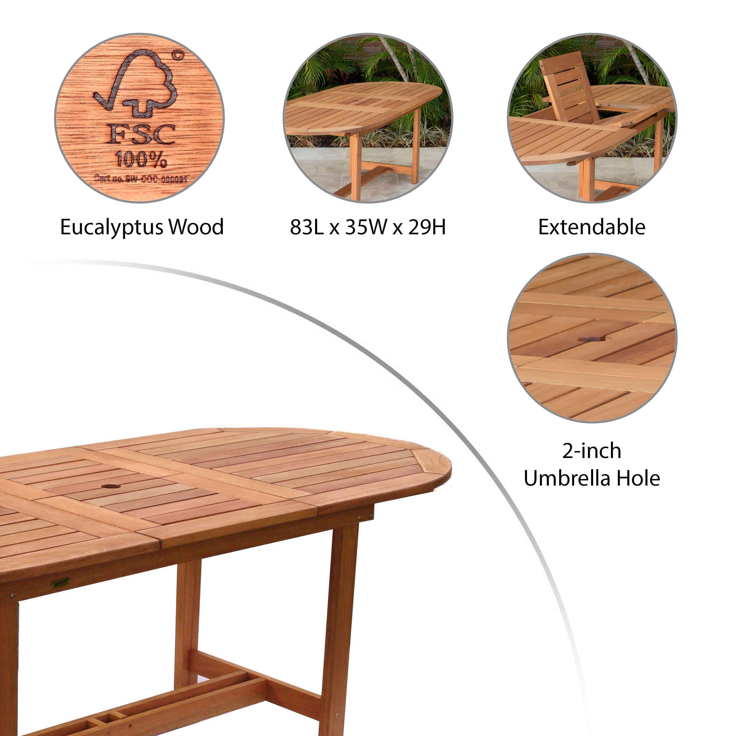 Amazonia Outdoor Teak Dining Set Amazonia 7-Piece Oval Extendable Patio Dining Set | Eucalyptus Wood | Ideal for Outdoors and Indoors