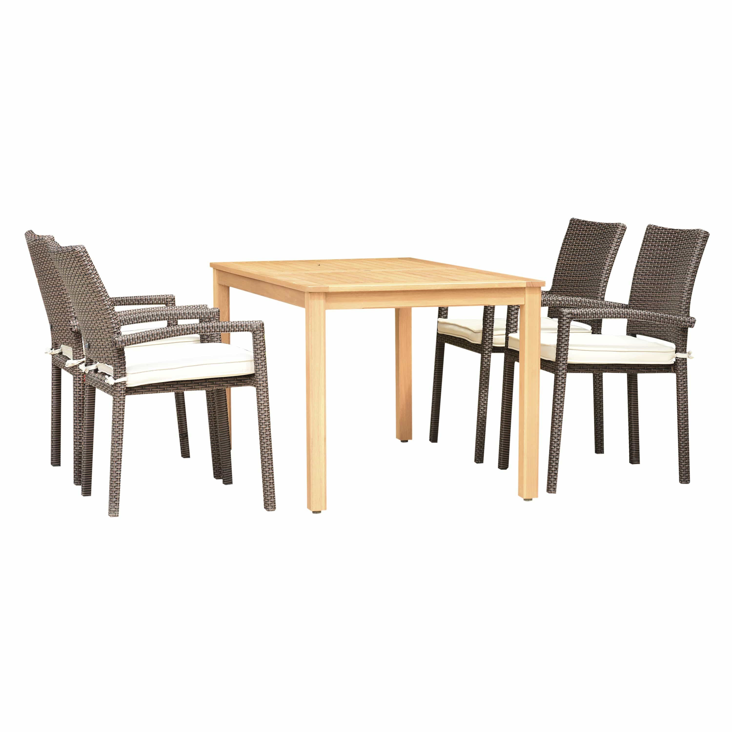 Amazonia Outdoor Teak Dining Set Amazonia Brooklyn 5 Piece Rectangular Eucalyptus Patio Dining set | Teak Finish and Grey Wicker Arm Chairs| Durable and Ideal for Outdoors