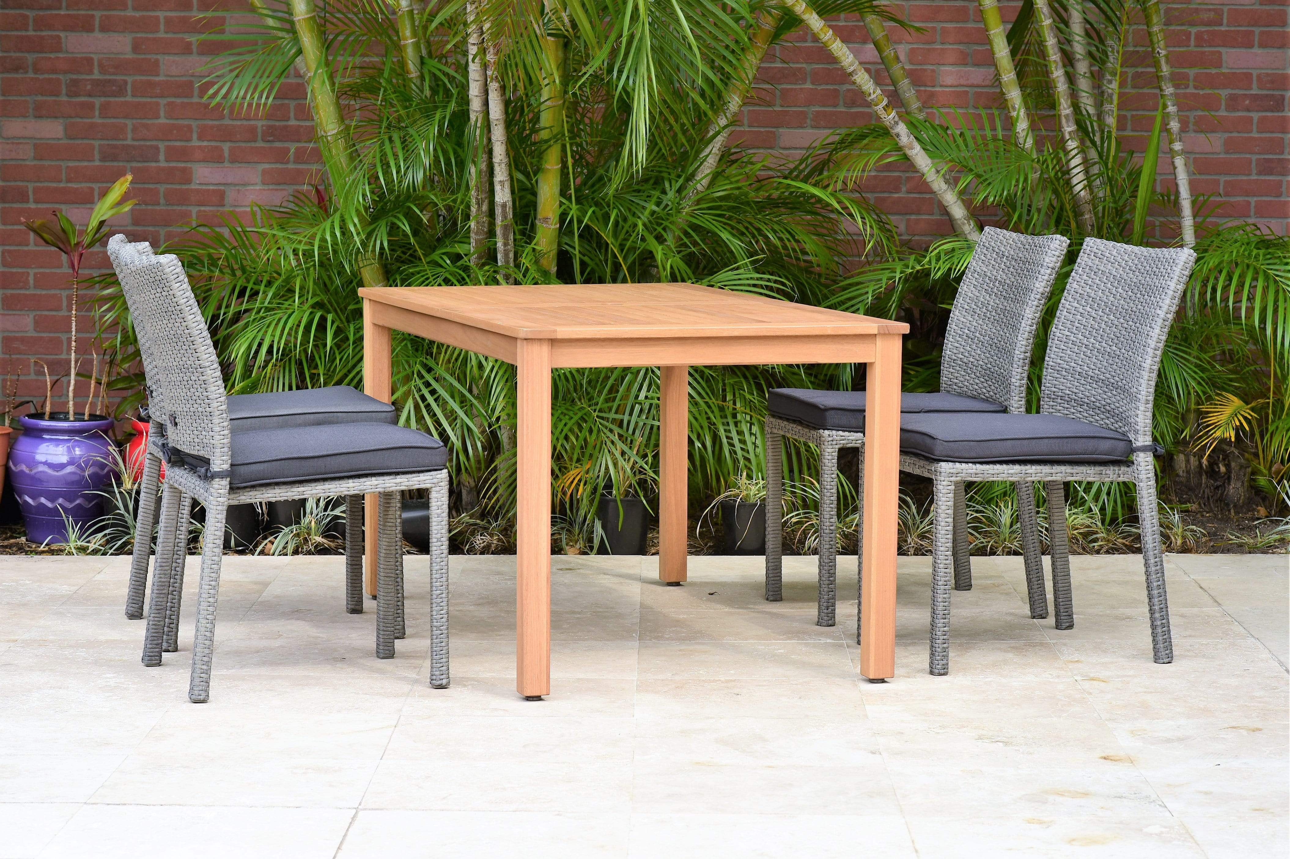 Amazonia Outdoor Teak Dining Set Amazonia Brooklyn 5 Piece Rectangular Eucalyptus Patio Dining set | Teak Finish and Grey Wicker Chairs | Durable and Ideal for Outdoors ORLRECLOT_4LIBSDGRGR