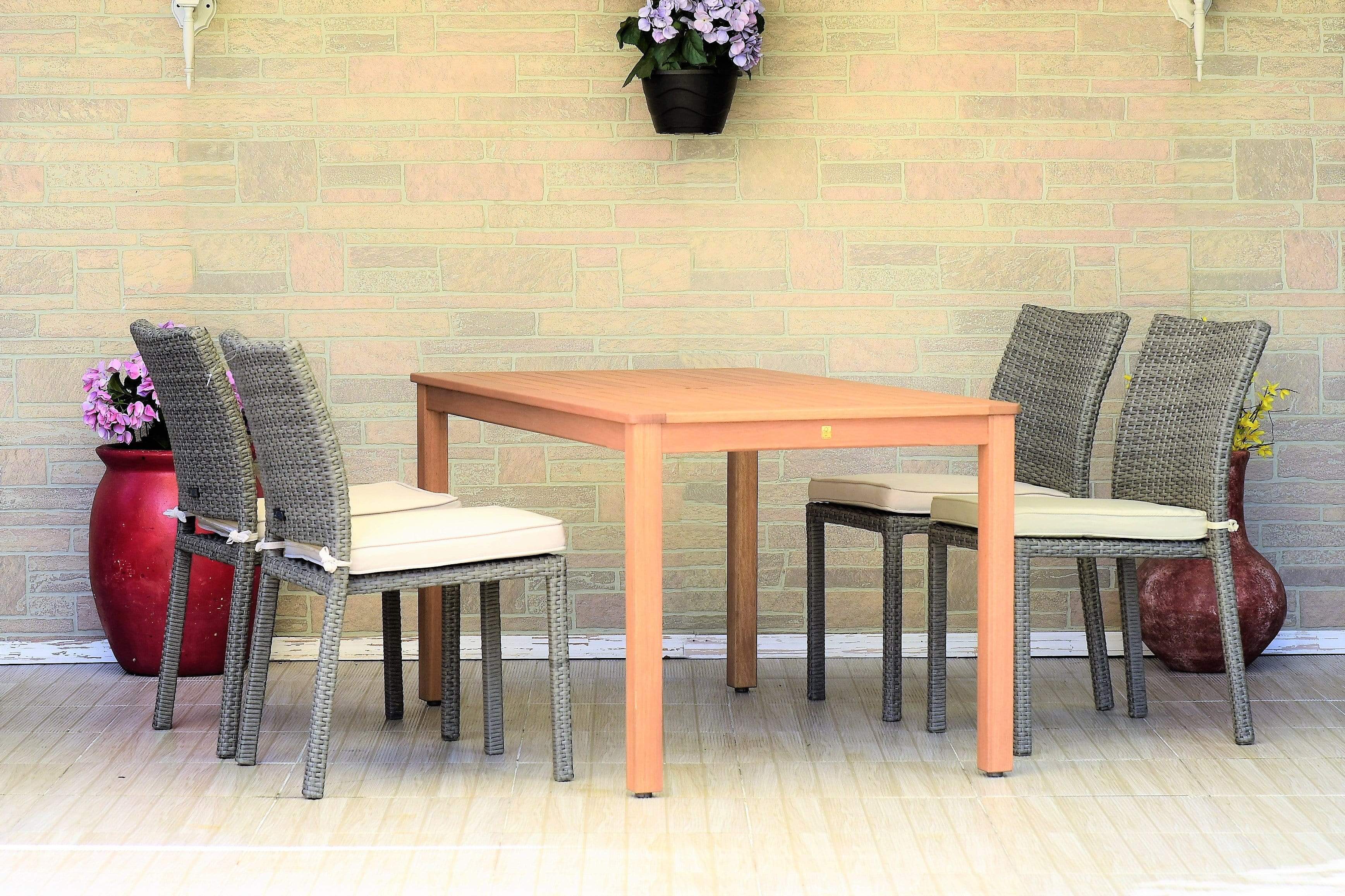 Amazonia Outdoor Teak Dining Set Amazonia Brooklyn 5 Piece Rectangular Eucalyptus Patio Dining set | Teak Finish and Grey Wicker Chairs | Durable and Ideal for Outdoors ORLRECLOT_4LIBSDGROW