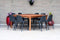 Amazonia Outdoor Teak Dining Set Amazonia Eagle 9-Piece Eucalyptus Square Dining Set with Grey chairs