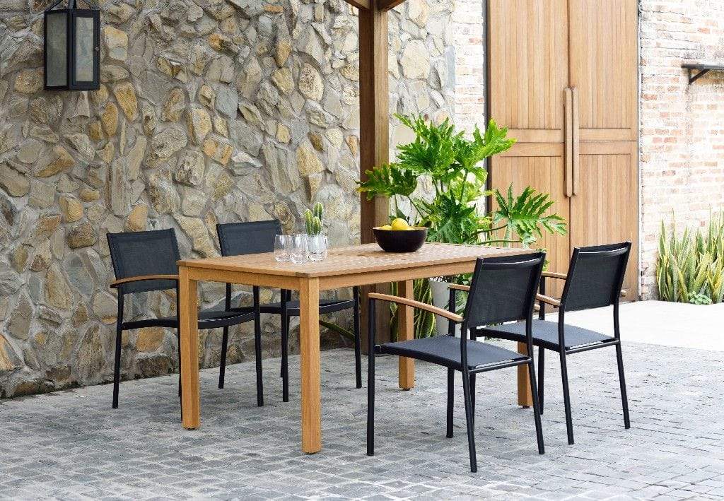 Amazonia Outdoor Teak Dining Set Amazonia Fontana 5 Piece Rectangular Eucalyptus Dining set | Teak Finish Table and Quick-Dry Black Sling Chairs| Durable and Ideal for Outdoors