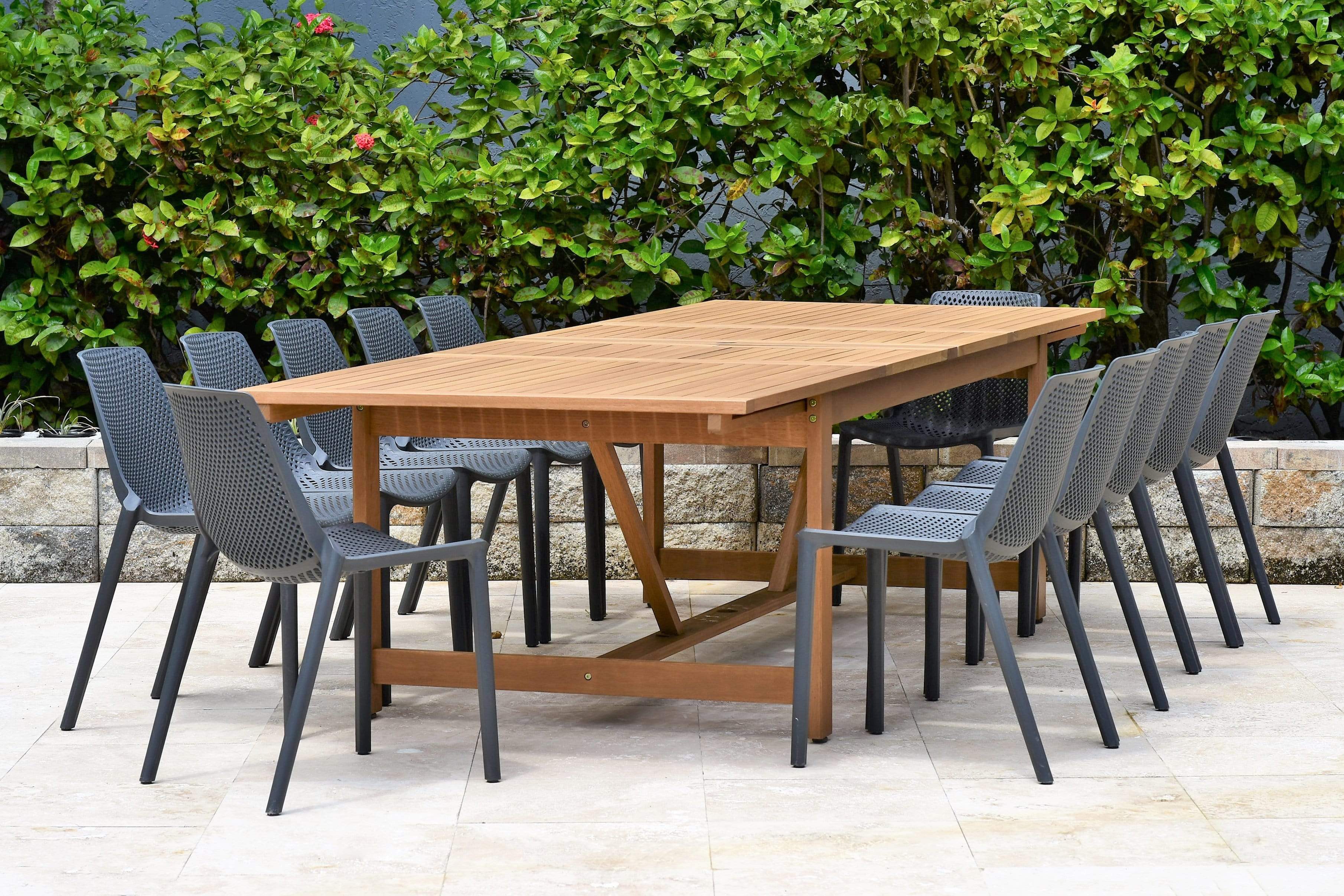 Amazonia Outdoor Teak Dining Set Amazonia Sequoia 13 Piece Eucalyptus Patio Dining Set | Teak Finish Table with Grey Resin Chairs| Durable and Ideal for Outdoors