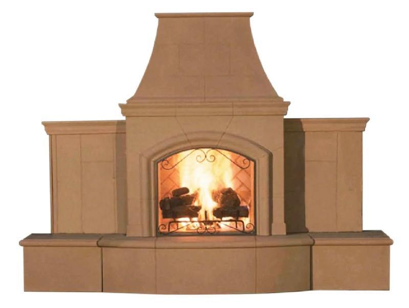American Fyre Designs Fireplace American Fyre Designs - 87 Inch Vented Free-Standing Outdoor Grand Phoenix Fireplace with Extended Bullnose Hearth, No Recess, Cafe Blanco, Key Value on the RIGHT/Gas