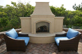 American Fyre Designs Outdoor Fireplace American Fyre Designs - 87 Inch Vented Free-Standing Outdoor Grand Phoenix Fireplace with Extended Bullnose Hearth, No Recess, Cafe Blanco, Key Value on the RIGHT/Gas