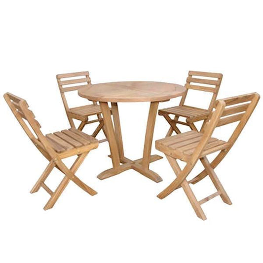 Anderson Teak Bistro Set Anderson Teak - Descanso Alabama 5-Pieces Bistro Set ( SET-227 ) | Round Solid Teak Wood Dining Table & Folding Chair