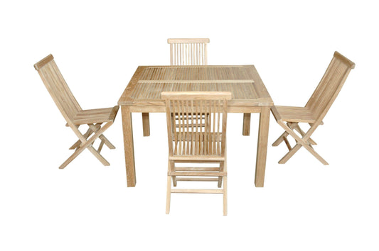 Anderson Teak Outdoor Dining Set Anderson Teak - Windsor Classic Teak 5-Pieces Folding Dining Chair ( Set-62 ) |  Teak Wood Square Dining Table