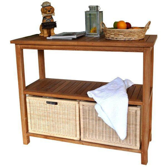 Anderson Teak Outdoor Dining Table Anderson Teak Towel Console w/ 2 Shelves Table