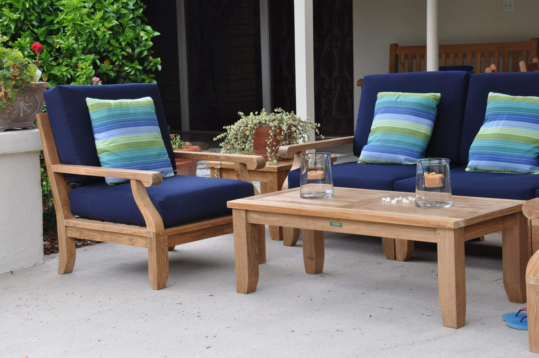 Anderson Teak Outdoor Sectional Anderson Teak Riviera Luxe 7-Pieces Modular Set With Rectangular Table B