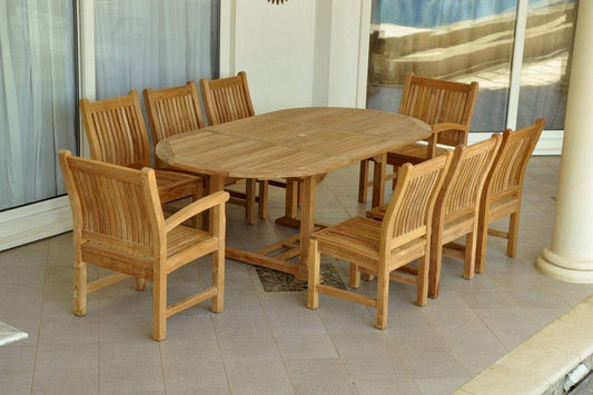 Anderson Teak Outdoor Teak Dining Set Anderson Teak Bahama Sahara Side Chair 7-Pieces 87" Oval Dining Set