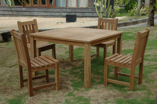 Anderson Teak Outdoor Teak Dining Set Anderson Teak Windsor Classic Side Chair 5-Pieces Dining Table Set