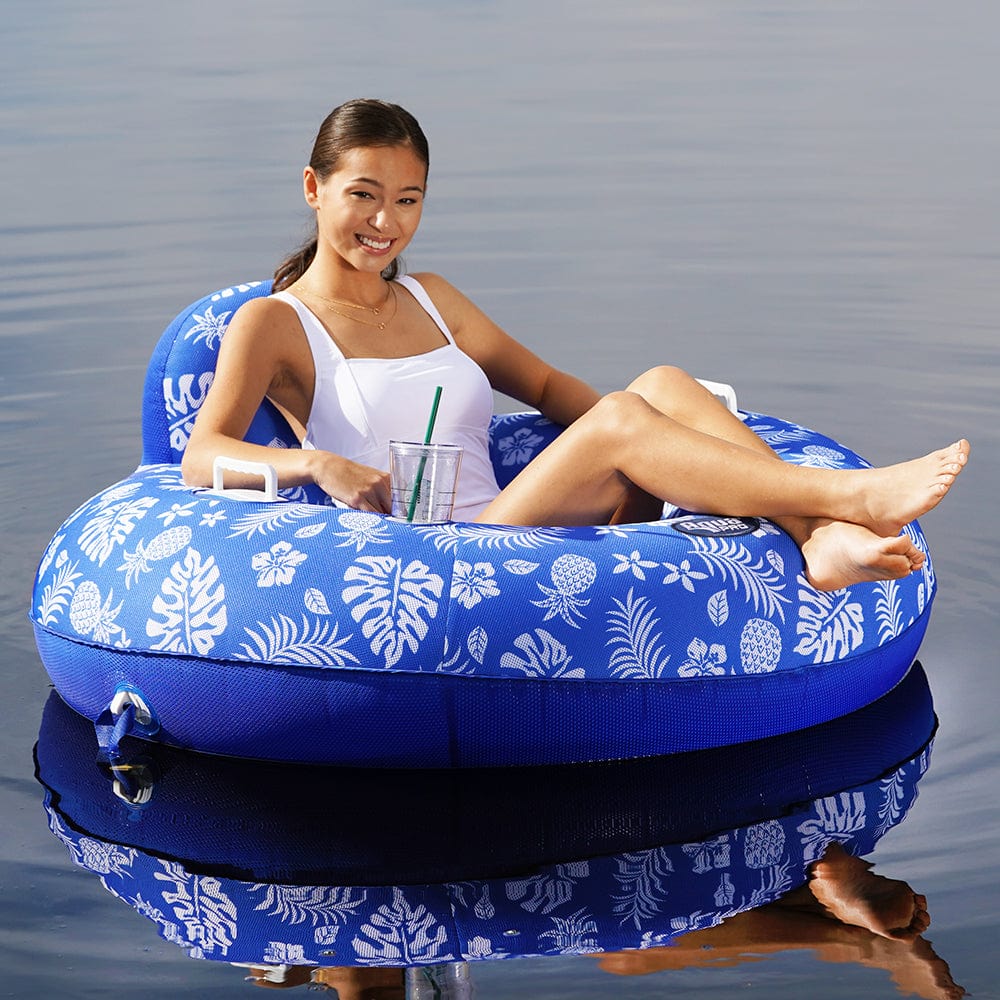 Aqua Leisure Floats Aqua Leisure Supreme Lake Tube Hibiscus Pineapple Royal Blue w/Docking Attachment [APL20458]