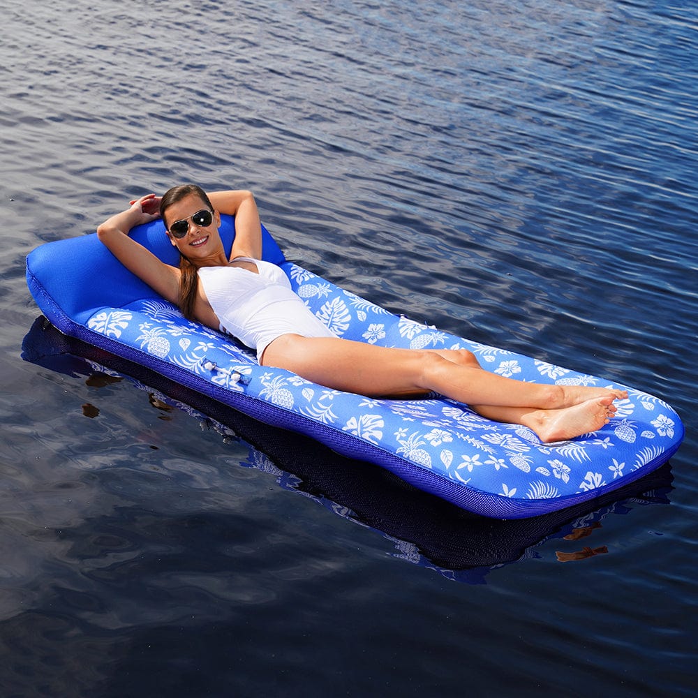Aqua Leisure Floats Aqua Leisure Supreme Oversized Controued Lounge Hibiscus Pineapple Royal Blue w/Docking Attachment [APL19977]