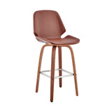 Armen Living Bar Stool Armen Living | Arabela 26" Brown Faux Leather and Walnut Wood Swivel Bar Stool | LCAABAWABR26