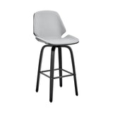 Armen Living Bar Stool Armen Living | Arabela 26" Gray Faux Leather and Black Wood Swivel Bar Stool | LCAABABLGR26