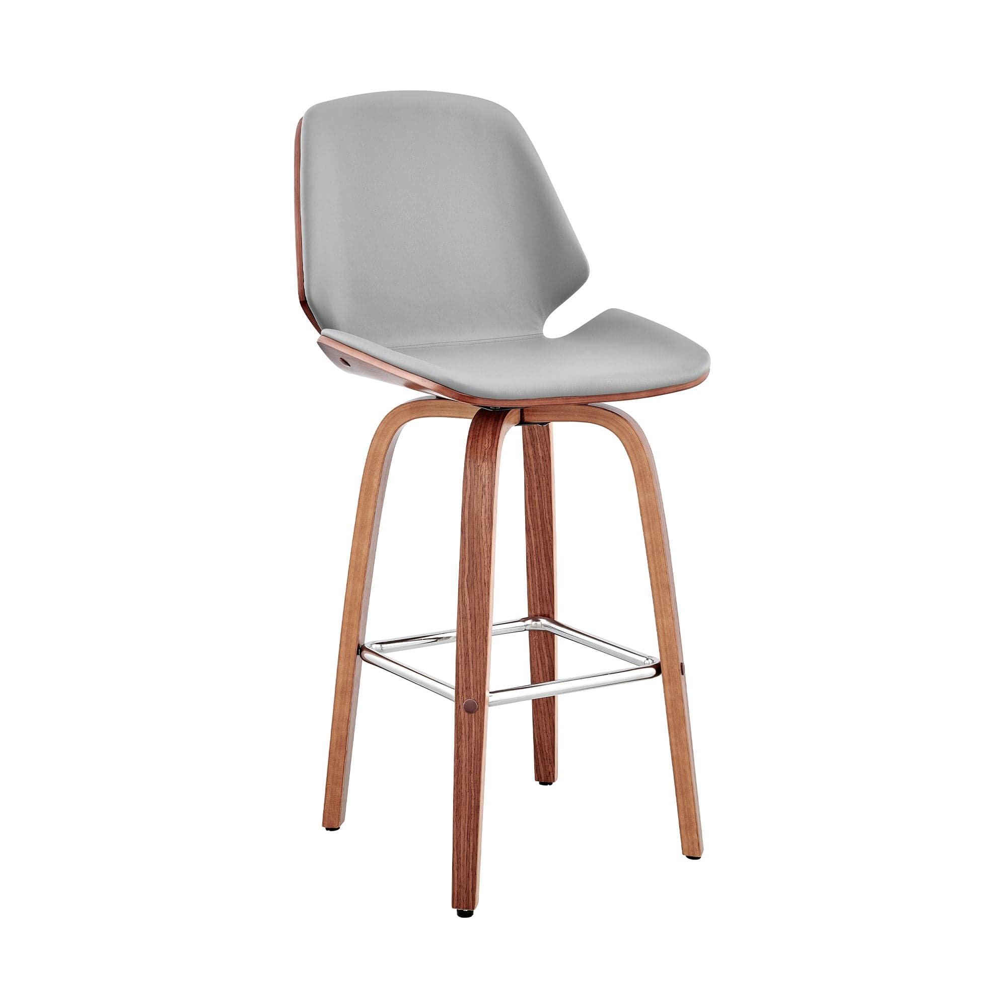 Armen Living Bar Stool Armen Living | Arabela 26" Gray Faux Leather and Walnut Wood Swivel Bar Stool | LCAABAWAGR26