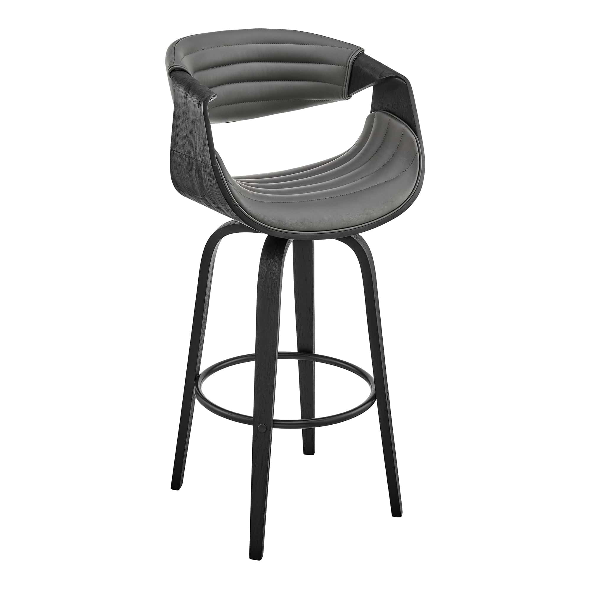 Armen Living Bar Stool Armen Living | Arya 26" Swivel Counter Stool in Gray Faux Leather and Black Wood | LCAYBABLGR26