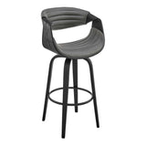 Armen Living Bar Stool Armen Living | Arya 26" Swivel Counter Stool in Gray Faux Leather and Black Wood | LCAYBABLGR26
