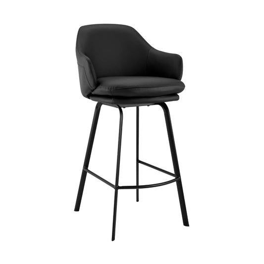 Armen Living Bar Stool Armen Living | Brigden Black Faux Leather and Black Metal Swivel 30" Bar Stool | LCBRBABLBL30