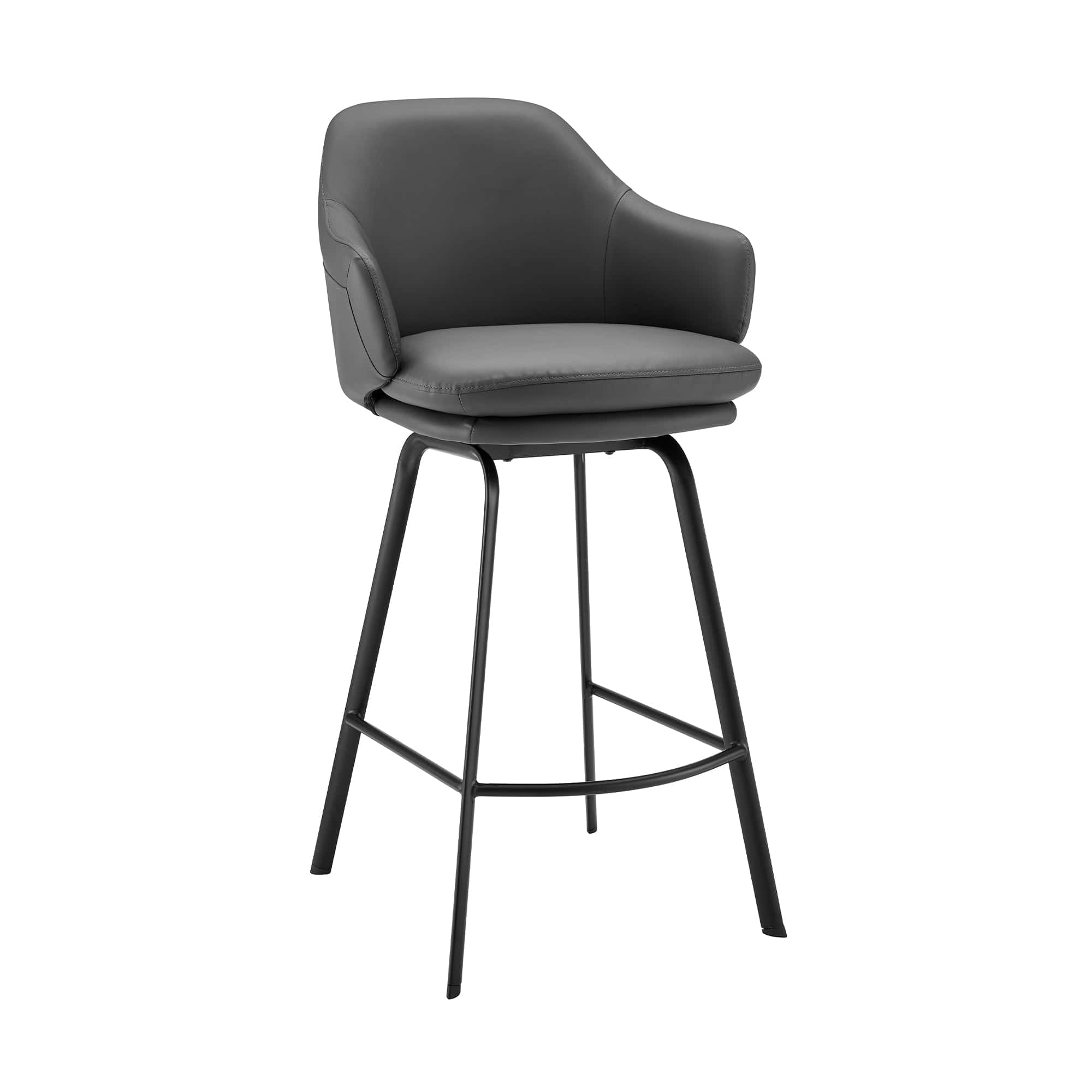 Armen Living Bar Stool Armen Living | Brigden Gray Faux Leather and Black Metal Swivel 26" Counter Stool | LCBRBABLGR26