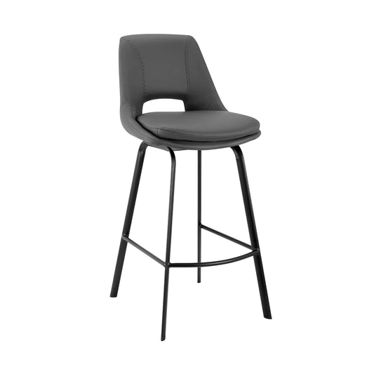 Armen Living Bar Stool Armen Living | Carise Gray Faux Leather and Black Metal Swivel 26" Counter Stool | LCCABABLGR26
