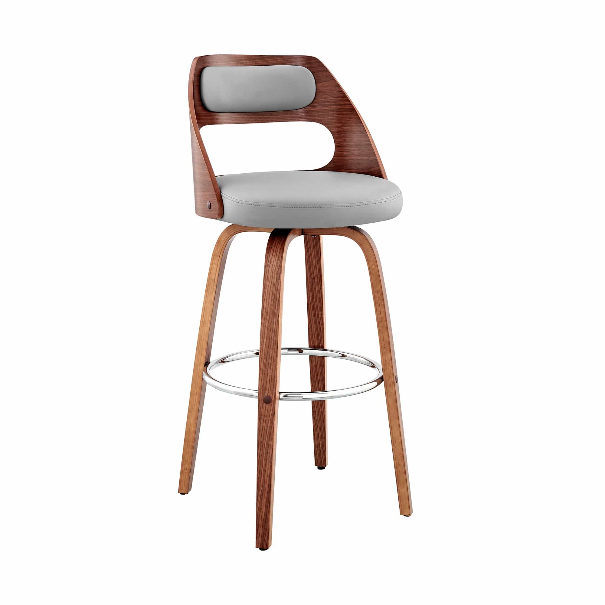 Armen Living Bar Stool Armen Living | Julius 30" Gray Faux Leather and Walnut Wood Bar Stool | LCJUBAWAGR30