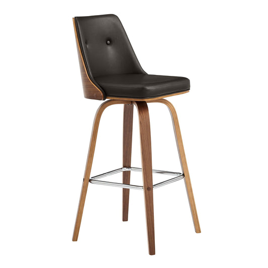 Armen Living Bar Stool Armen Living | Nolte 26" Swivel Counter Stool in Brown Faux Leather and Walnut Wood | LCNLBAWABR26