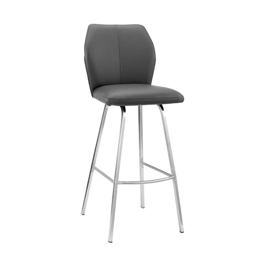 Armen Living Bar Stool Armen Living | Tandy Gray Faux Leather and Brushed Stainless Steel 26" Counter Stool | LCTNBABSGR26