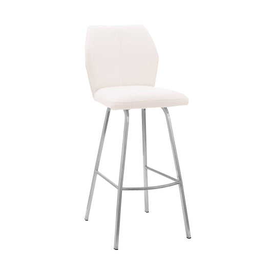 Armen Living Bar Stool Armen Living | Tandy White Faux Leather and Brushed Stainless Steel 30" Bar Stool | LCTNBABSWH30