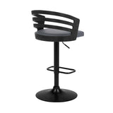 Armen Living Barstool Armen Living | Adele Adjustable Height Swivel Grey Faux Leather and Black Wood Bar Stool with Black Base | LCADBAGRBL