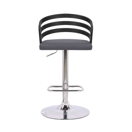 Armen Living Barstool Armen Living | Adele Adjustable Height Swivel Grey Faux Leather and Black Wood Bar Stool with Chrome Base | LCADBAGRCHR