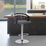 Armen Living Barstool Armen Living | Adele Adjustable Height Swivel Grey Faux Leather and Black Wood Bar Stool with Chrome Base | LCADBAGRCHR