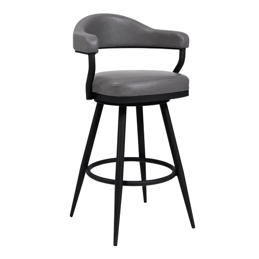 Armen Living Barstool Armen Living | Amador 26" Counter Height Barstool in a Black Powder Coated Finish and Vintage Gray Faux Leather | 721535747009